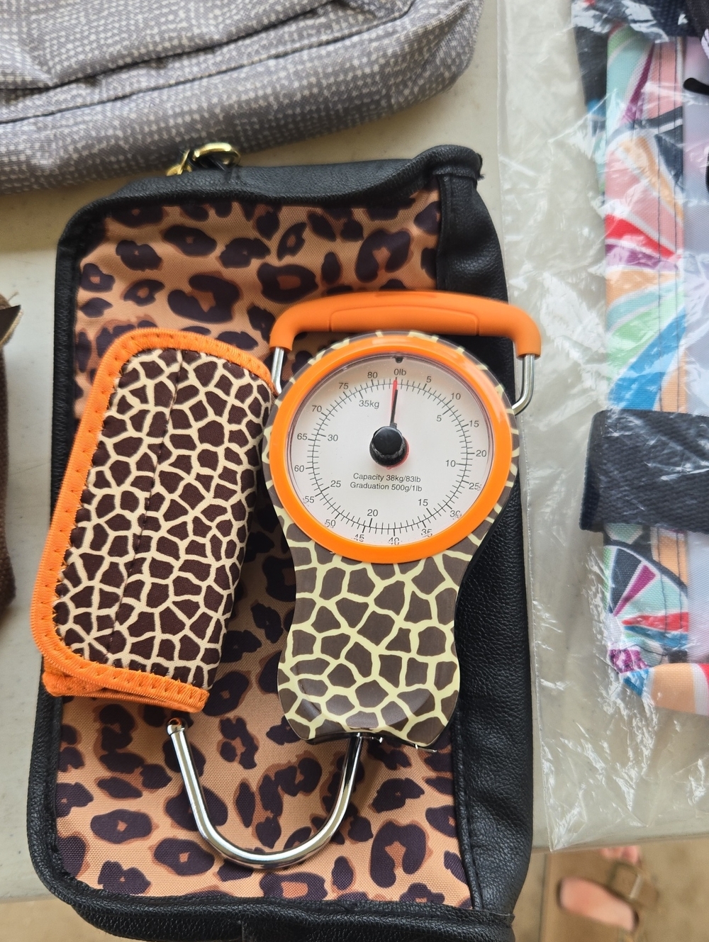 Giraffe Print Portable Luggage Scale - Orange Trim